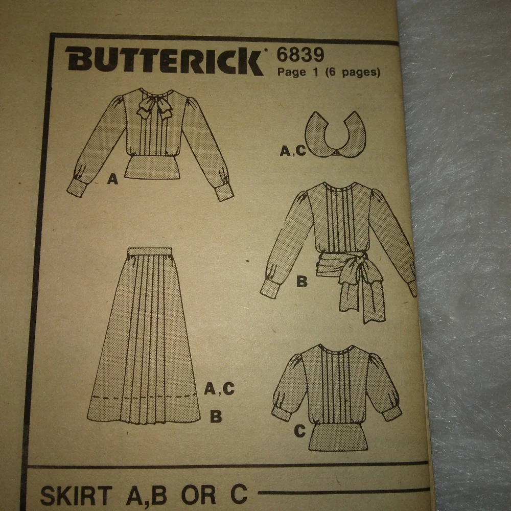 BUTTERICK 2839 Sz 8 Misses top and skirt Loose fitting tops and a line skirt